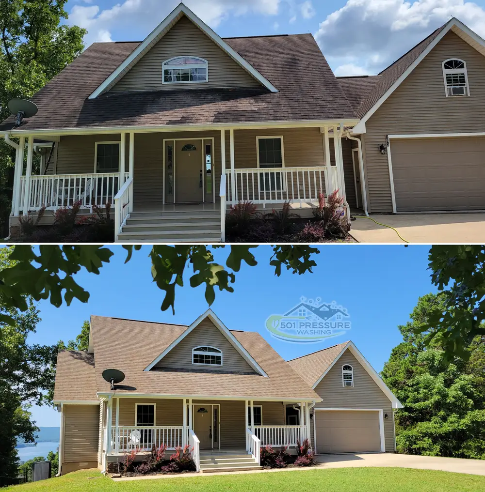 Soft washing a single-storey home on open ground near Wooster